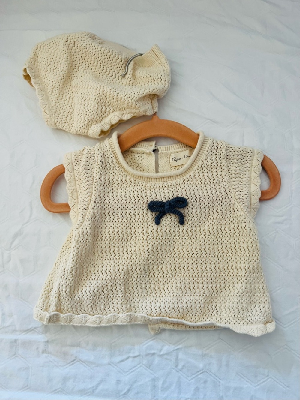 Cream Knit Baby Top with Navy Bow - Kids Shirts & Tops